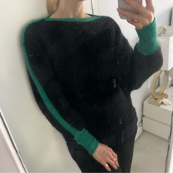 THIERRY MUGLER Vintage Back and Green Boatneck Sweater sz 42 / US 6 - Picture 2 of 14